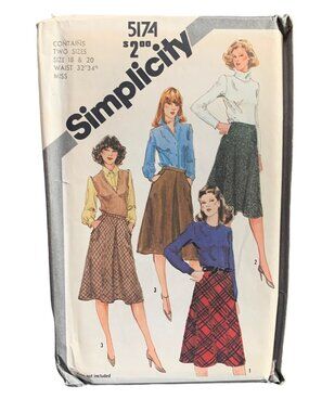 Simplicity 5174 Vintage Skirt Sewing Pattern Sizes 18 20 Miss Uncut 80s